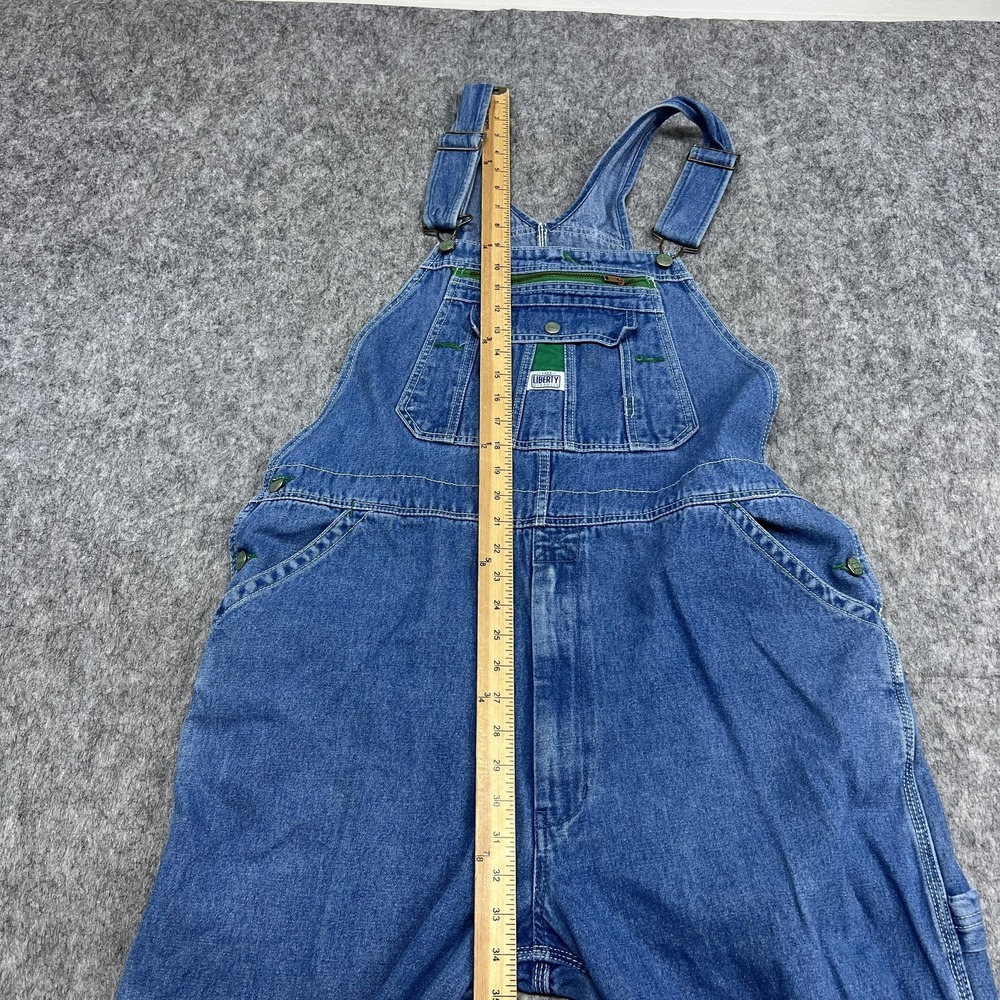 Liberty Denim Bib Overalls Mens 40x27 Blue Carpenter Zipper Bib Pocket Hammer - Picture 9 of 15